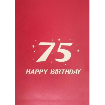 Copertina biglietto 75 anni rosso con scritta Happy Birthday