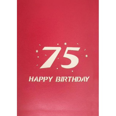 Copertina biglietto 75 anni rosso con scritta Happy Birthday