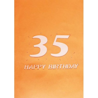 Biglietto Compleanno 35 Anni arancione con scritta Happy Birthday