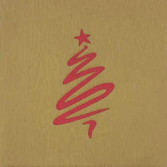 Copertina biglietto con albero stilizzato rosso su sfondo marrone